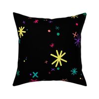 Hand Drawn Starry Sky with Multicolor Stars on Black - Large