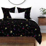 Hand Drawn Starry Sky with Multicolor Stars on Black - Large