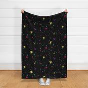 Hand Drawn Starry Sky with Multicolor Stars on Black - Large