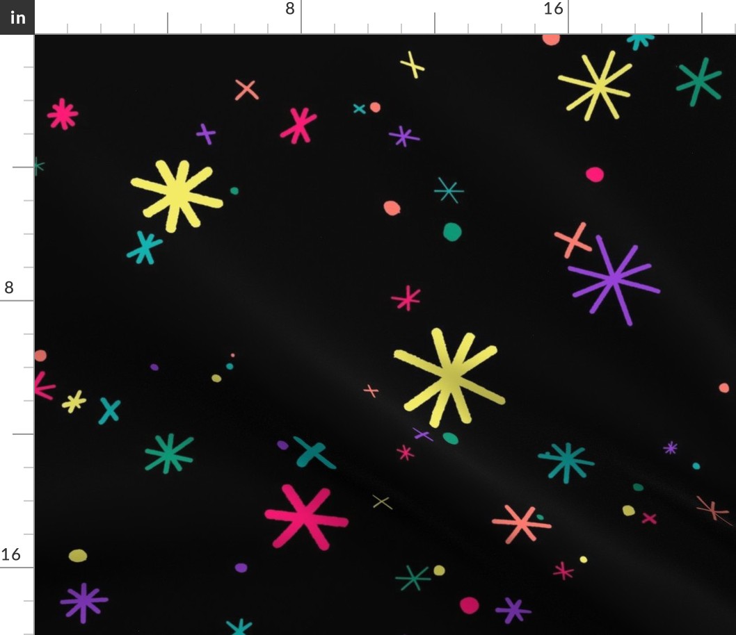 Hand Drawn Starry Sky with Multicolor Stars on Black - Large