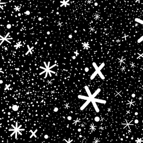 Hand Drawn Starry Sky with White Stars on Black