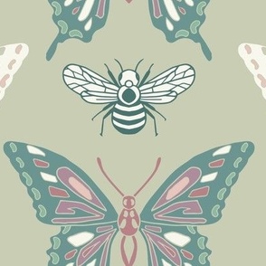 'Butterfly and Bee' Spring Print Large Wallpaper Scale