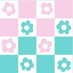 pink blue flowers and checks