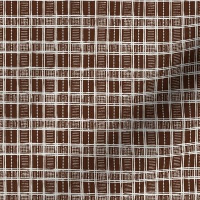 Hand-Drawn Plaid in Off White and Chocolate Brown (MEDIUM) B23014R01A