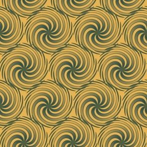 Magical Meadow - Abstract Dandie and Swirlie -Cactus Greenand  Prussian Blue on Sunray Yellow