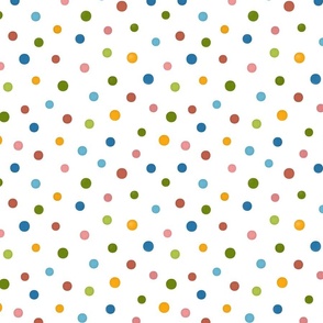 Scattered Rainbow polka dots (White)