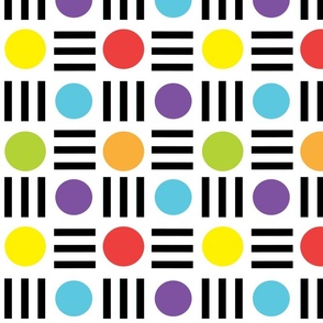 Circular and line Geometric in rainbow colors dots with black dash line on white