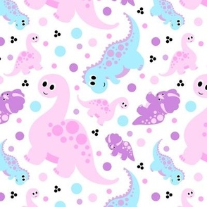 Girly Pink, Purple, and Blue Pastel Dinosaurs and Polkadots