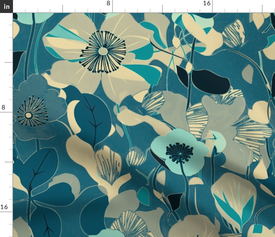 Floral flowers and petals warm aqua 23