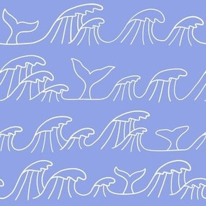 Crested waves doodle blue - minimalist tides and whale flippers