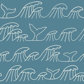 Crested waves doodle teal green- minimalist tides and whale flippers