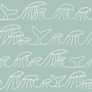 Crested waves doodle light green - minimalist tides and whale flippers 