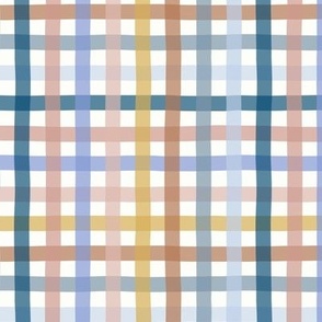 Classic gingham pattern in blue pink and yellow  - small scale