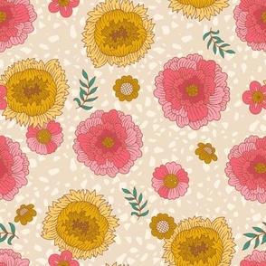Vintage Pink and Yellow Flowers 