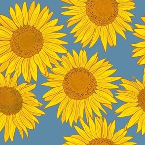 Sunflowers on medium blue