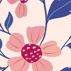 Sweet Strawberry Flowers Peach, Pink, Blue//Large scale//multidirectional
