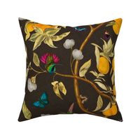 Hummingbirds, lemons and butterflies in brown