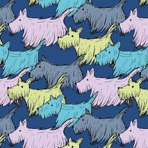 Scottish Terrier friends - Freehand vintage scottie puppies dog lovers nineties vibes palette eclectic blue lime pink