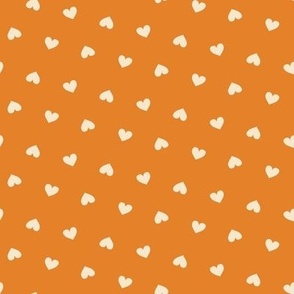 Small white ditsy hearts on 70s orange - retro valentines day