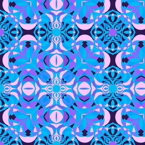 Overlapping Mandalas: Blue, Purple, & Pink