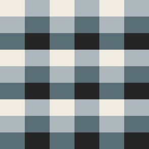 Gingham -ish Plaid Checks | Marble Blue, French Gray, Raisin Black, Creamy White | Geometric