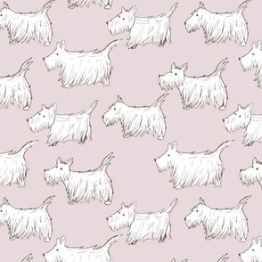 Scottie love - Scottish Terrier dogs sweet freehand sketched puppies vintage white soft rose 