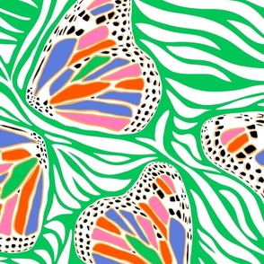 (L) Abstract Boho Butterfly Zebra - Animal Print Bright Green