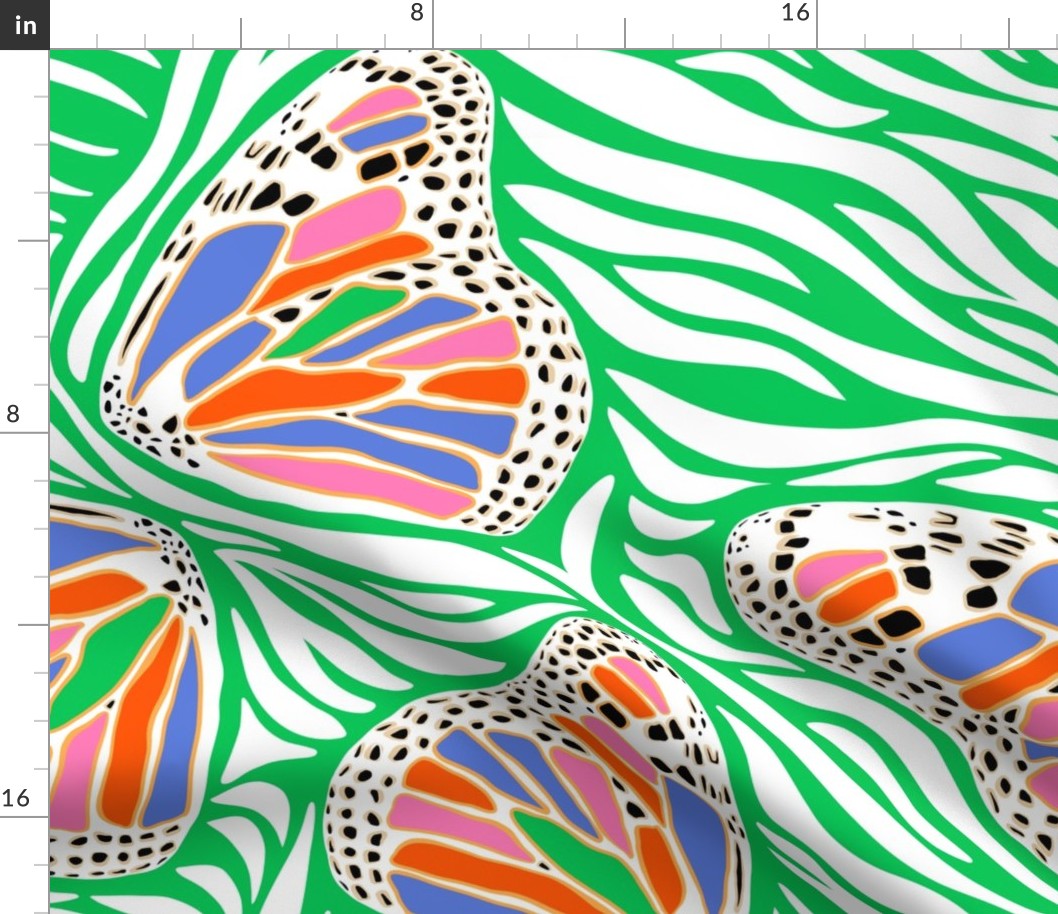 (L) Abstract Boho Butterfly Zebra - Animal Print Bright Green