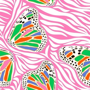 (L) Abstract Boho Butterfly Zebra - Animal Print Bright Pink
