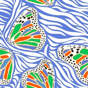 (L) Abstract Boho Butterfly Zebra - Animal Print Bright Blue
