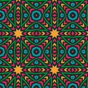Starburst Mexican Folk Art Fun Fiesta Geometric Print in Bright Colors
