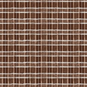 Hand-Drawn Plaid in Dusky Salmon Pink, Chocolate Brown, and Off White (MEDIUM) B23014R04C