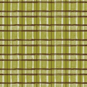 Hand-Drawn Plaid in Vintage Pea Green, Off White, and Chocolate Brown (MEDIUM) B23014R06D