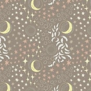 Moon Among the Stars - Ditsy Scale - Beige & Tan - night sky constellations