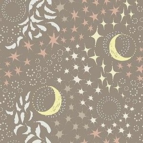 Moon Among the Stars - Small Scale - Beige & Tan - night sky constellations