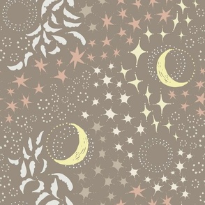 Moon Among the Stars - Medium Scale - Beige & Tan - night sky constellations