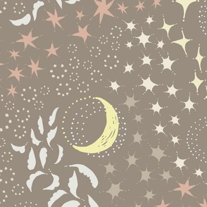 Moon Among the Stars - Large Scale - Beige & Tan - night sky constellations