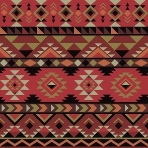 Red aztec stripes - shades of red, maroon, ochre mexican stripes