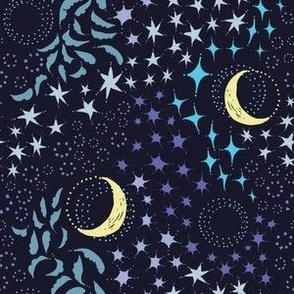 Moon Among the Stars - Small Scale - Purple and Turquoise - night sky constellations