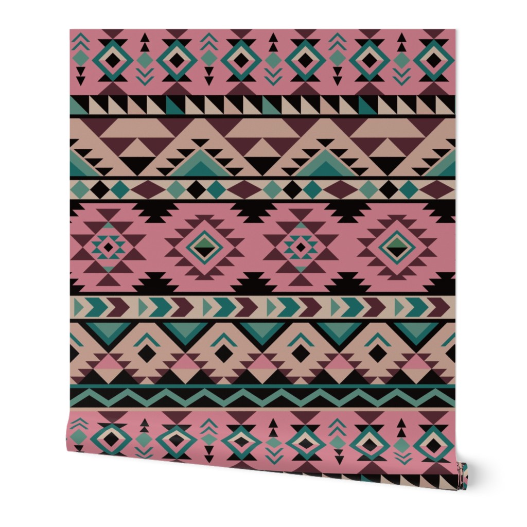 Aztec stripes - shades of green and pink