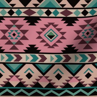 Aztec stripes - shades of green and pink