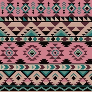 Whimsical geometric aztec stripes - shades of green and pink