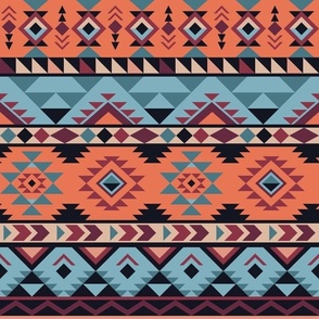 Tribal aztec stripes - orange, maroon and blue