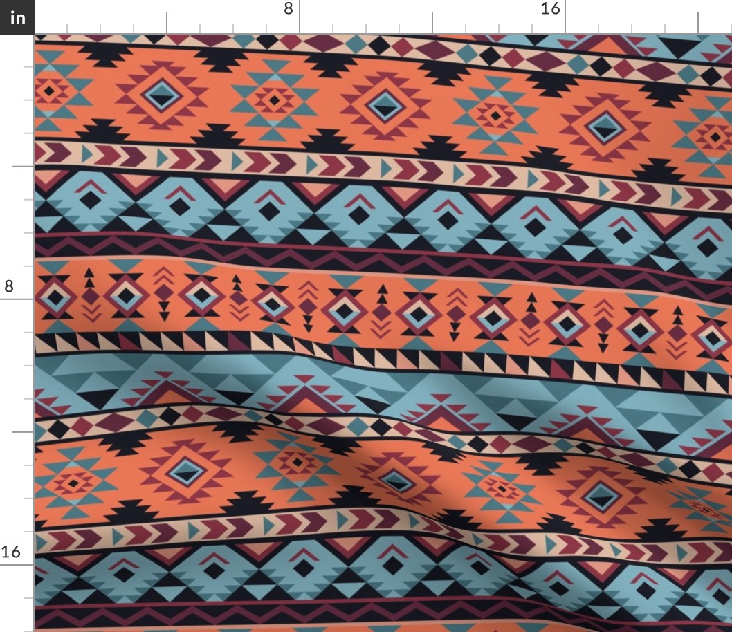 Aztec stripes - orange, maroon and blue
