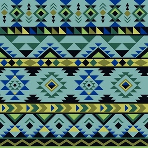 Aztec stripes - blue and green - medium scale