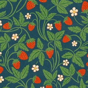 Spring Strawberries - 24" extra large - red and green on teal blue 
