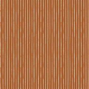 Whimsical, Hand Drawn, Narrow Stripes in White on Russet Red (SMALL) B23012R02A