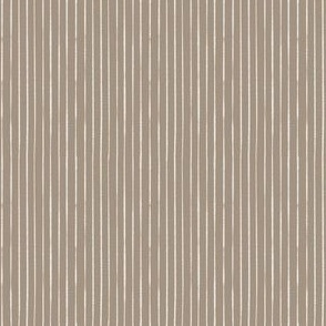 Whimsical, Hand Drawn, Narrow Stripes in White on Light Brown (SMALL) B23012R03A