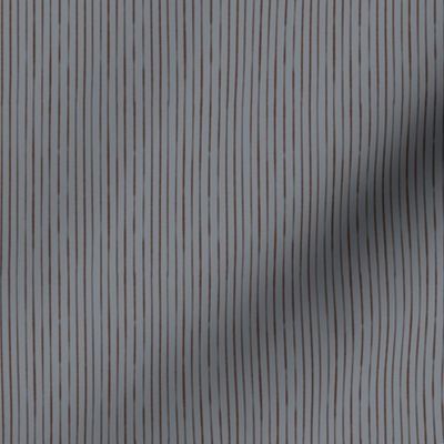 Whimsical, Hand Drawn, Narrow Stripes in Chocolate Brown on Gray Blue (SMALL) B23012R05D