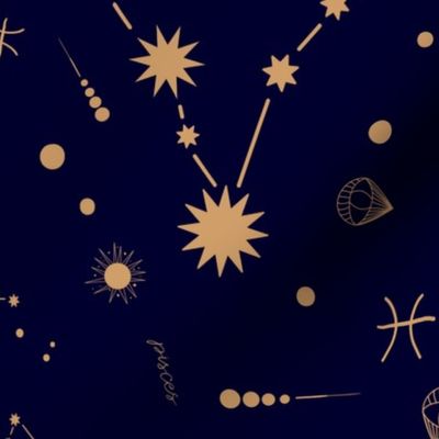 Zodiacs | Pisces | Neutral on Dark Blue | 12x12 | Medium Scale